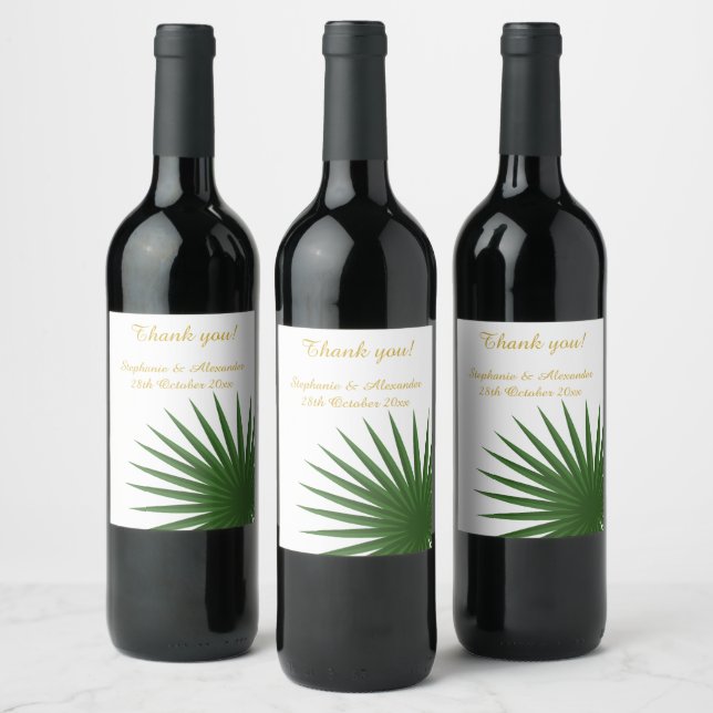 BOTANICAL SIMPLE CUSTOMIZABLE WHITE GREEN FERN WINE LABEL (Bottles)