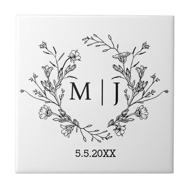 botanical simple typography monogram wedding  tile (Front)