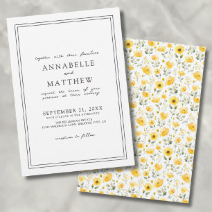 Botanical Simple Yellow Wildflower Boho Wedding Invitation