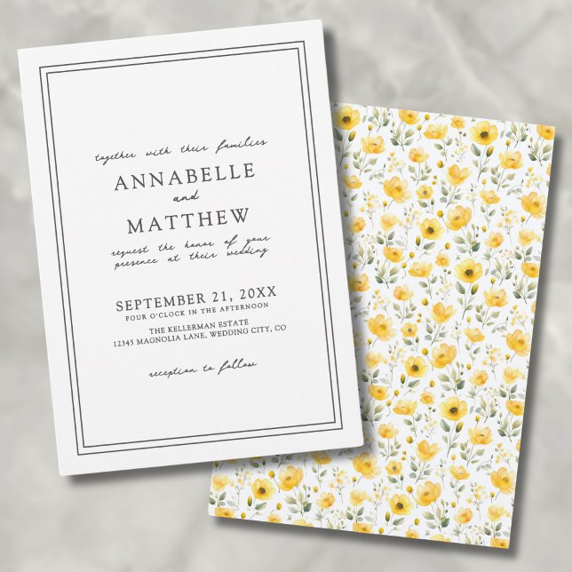 Botanical Simple Yellow Wildflower Boho Wedding Invitation (Botanical Simple Yellow Wildflower Boho Wedding Invitation)