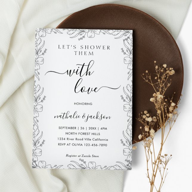 Botanical Sketch Floral Frame Couple Shower Bridal Invitation (Creator Uploaded)