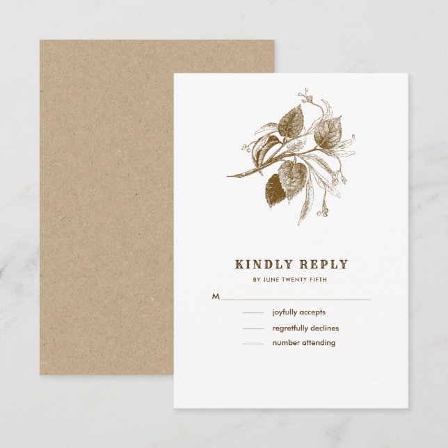 Botanical Sketch Kraft Paper Wedding RSVP Cards (Front/Back)