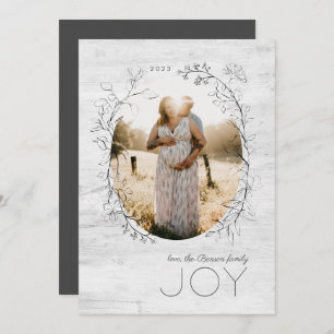 Botanical Sketch Oval Frame Grey Holiday Card