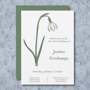 Botanical Snowdrop Birthday Invitation
