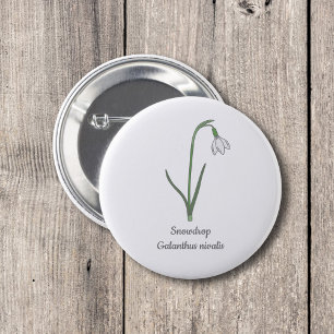 Botanical Snowdrop Pastel Flower  6 Cm Round Badge