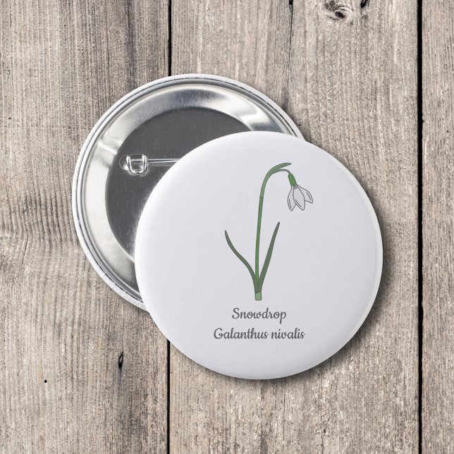 Botanical Snowdrop Pastel Flower  6 Cm Round Badge (Botanical Snowdrop Button)