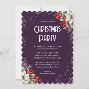 Botanical Snowflake Purple Christmas Party Invitation