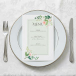 Botanical soft Pink Floral Wedding Menu Card<br><div class="desc">This romantic wedding menu showcases soft pink watercolor floral art arranged delicately within a botanical frame detail, creating an elegant garden wedding motif. The pink floral wedding menu card design features subtle blush pink accents and a harmonious soft pink colour scheme, perfectly complementing your pastel event theme. With a classic...</div>