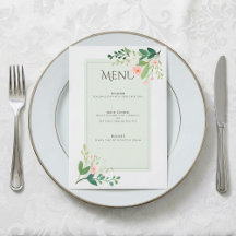 Botanical soft Pink Floral Wedding Menu Card