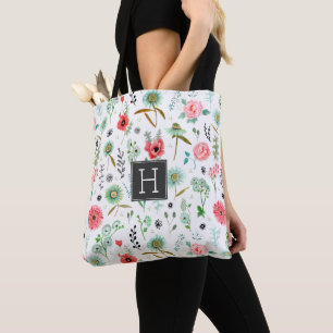 Botanical Soft pink Floral wildflowers Pattern Tote Bag