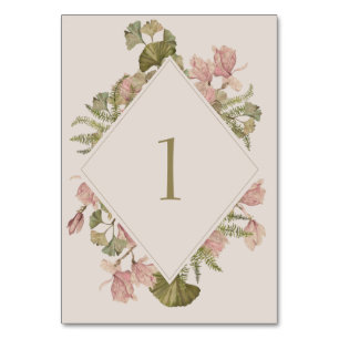 Botanical Soft Warm Taupe Wedding Floral & Fern Table Number
