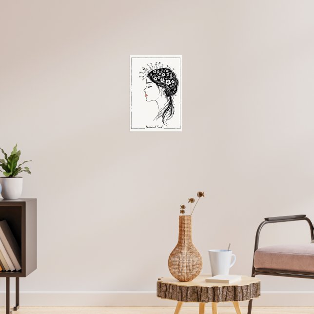 Botanical Soul – Nature-Inspired Woman Line Art Poster (Living Room 3)