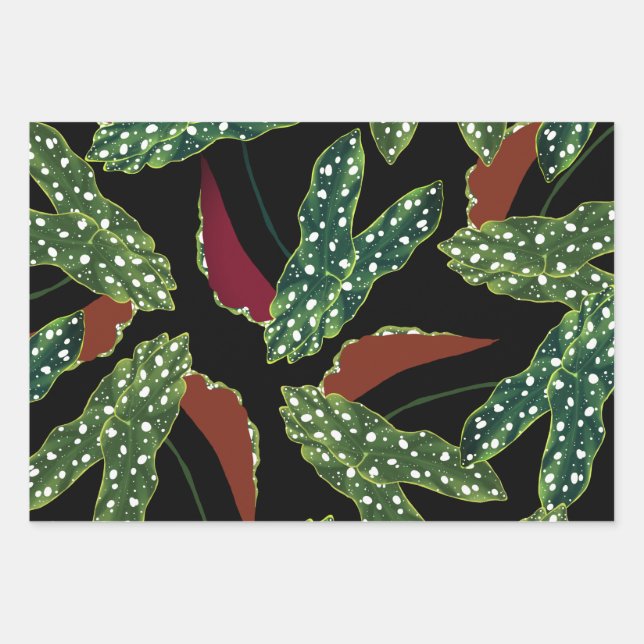 Botanical Spotted Begonia Leaves Wrapping Paper Sh (Front)