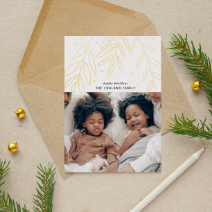 Botanical Sprigs Photo Gold Foil Holiday Card