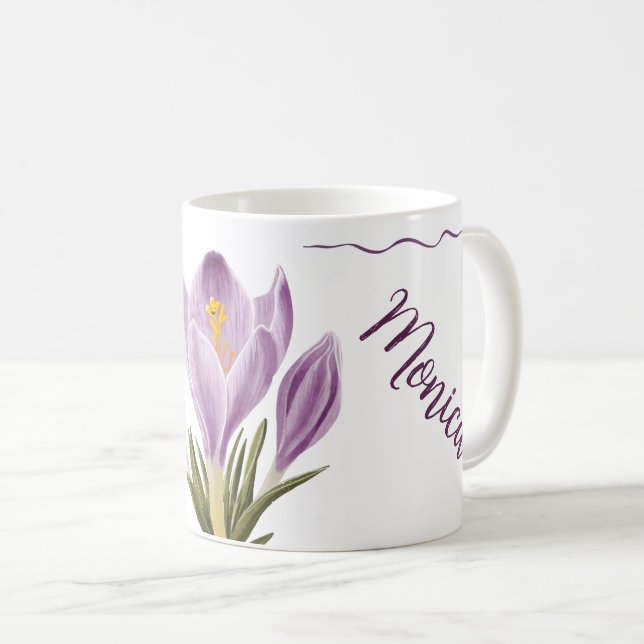 Botanical Spring Crocus Flower Coffee Mug (Front Right)