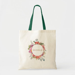 botanical spring floral monogram tote bag