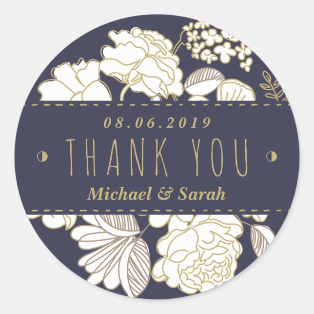 Botanical Spring Flowers Wedding Thank You Sticker (Front)