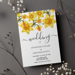 Botanical spring golden daffodils flowers wedding invitation