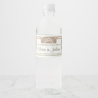 Botanical Stained Glass Art Nouveau Wedding Water Bottle Label