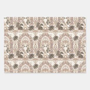Botanical Stained Glass Art Nouveau Wedding Wrapping Paper Sheet
