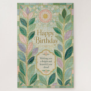 Botanical Stained Glass Birthday Glow Jigsaw Puzzle