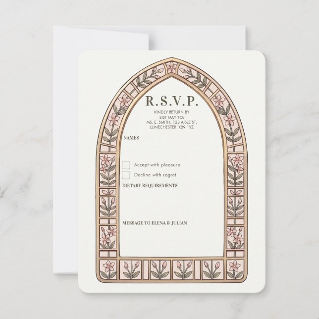 Botanical Stained Glass Wedding RSVP Card (Front)