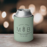 Botanical Stem Wedding Monogram | Sage Can Cooler<br><div class="desc">Full-colour custom printed can coolers make a fun and functional wedding favour your guests will love! Personalise the template with the bride and groom's names or monogram initials. Add your wedding date, the city, state or venue name or any other custom text. This modern rustic logo-style design has a simple...</div>