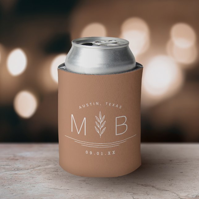 Botanical Stem Wedding Monogram | Terra Cotta Can Cooler (Creator Uploaded)
