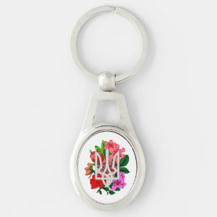 Botanical still and Ukrainian trident tryzub Key Ring