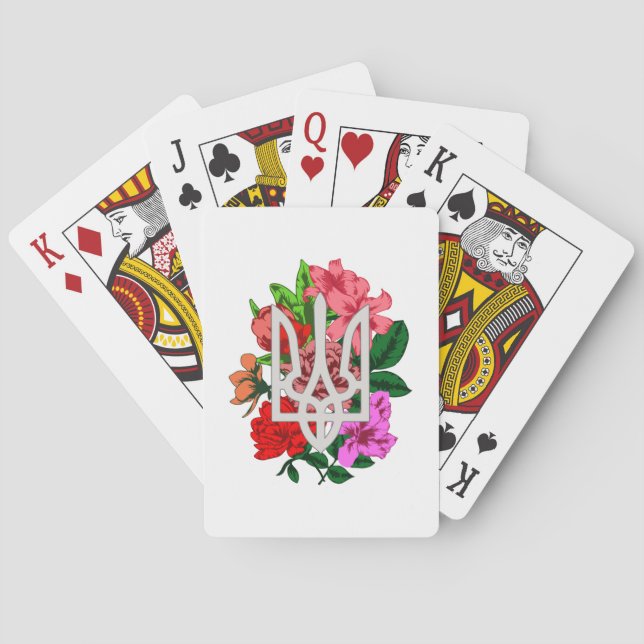 Botanical still and Ukrainian trident tryzub Playing Cards (Back)