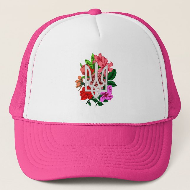 Botanical still and Ukrainian trident tryzub Trucker Hat (Front)