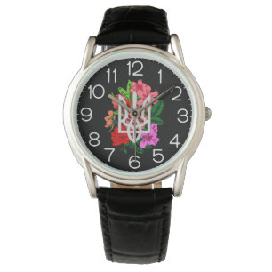 Botanical still and Ukrainian trident tryzub Watch
