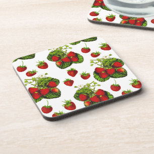 Botanical Strawberry Illustration Print on White Coaster