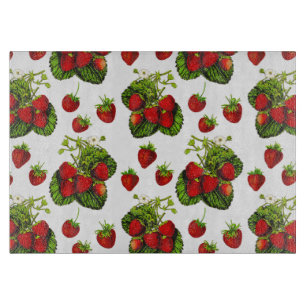 Botanical Strawberry Illustration Print on White Cutting Board