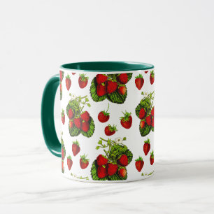Botanical Strawberry Illustration Print on White  Mug
