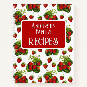 Botanical Strawberry Illustration Print Recipes  Notebook