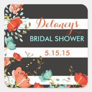 Botanical Striped Bridal Shower Birthday Labels