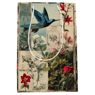 Botanical style collage design medium gift bag