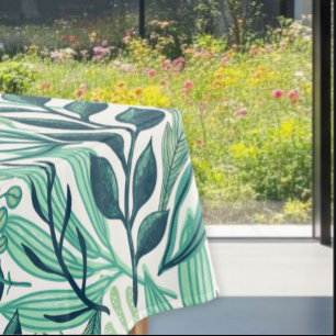 Botanical style tablecloth, green leaf tablecloth