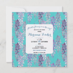 Botanical stylish aqua blue Baby Shower invitation
