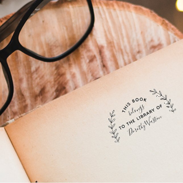 Botanical Stylish Custom Library Book Rustic Leaf Rubber Stamp (Creator Uploaded)