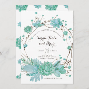 Botanical Succulent Green Wedding Invitation
