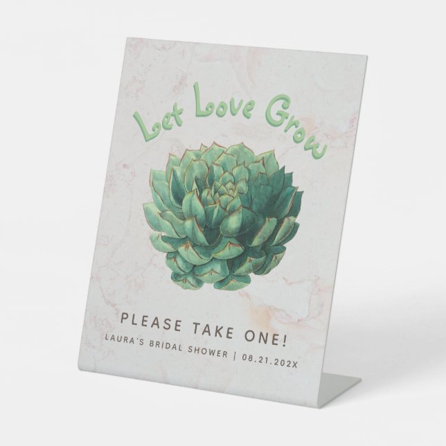 Botanical Succulent Let Love Grow Bridal Shower Pedestal Sign (Front)