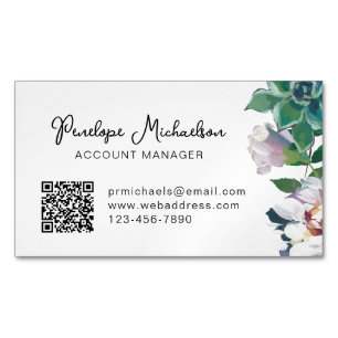 Botanical Succulent with Pretty Script and QR Code Magnetic Business Card