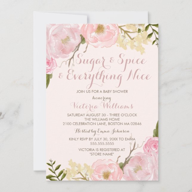 Botanical Sugar & Spice Girl Baby Shower Invite (Front)
