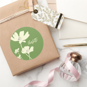 Botanical Summer Cosmos Flowers Silhouettes  Classic Round Sticker