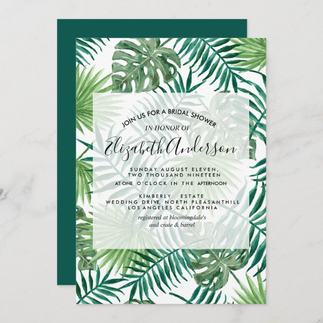 Botanical Summer Watercolor Bridal Shower Invitation (Front/Back)