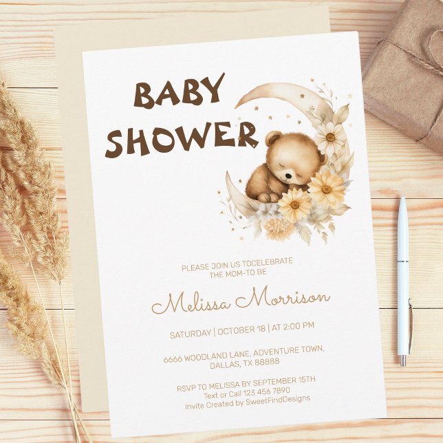 Botanical Summer Wildly Happy Bear Baby Boy Shower Invitation (Botanical Summer Wildly Happy Bear Baby Boy Shower Invitation)