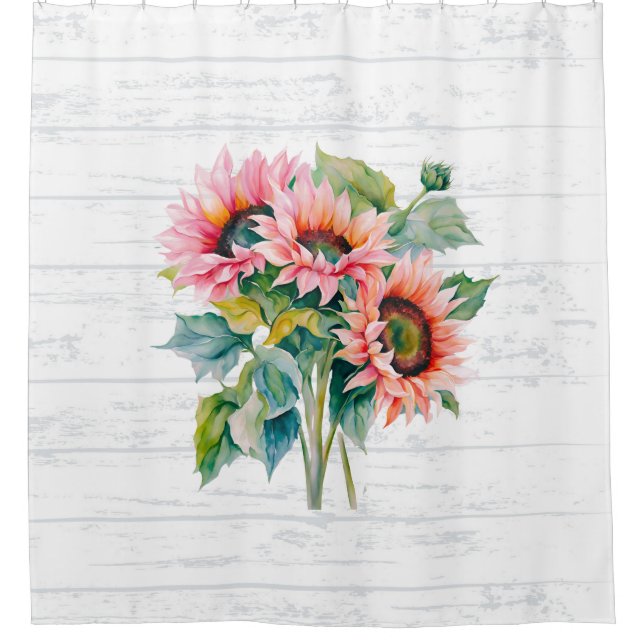 Botanical Sunflower Bloom Shower Curtain (Front)