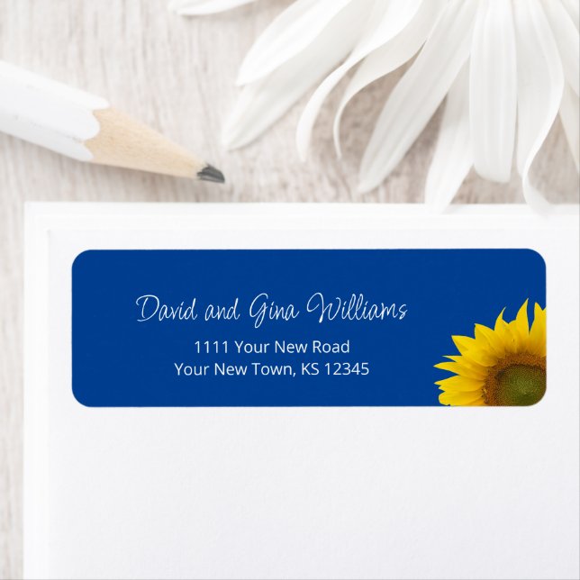 Botanical Sunflower Boho Blue Return Address (Insitu)